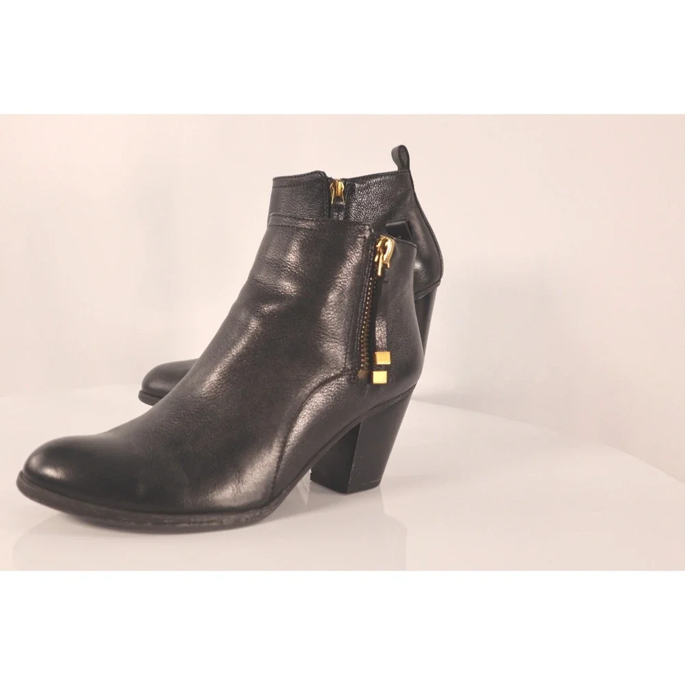 Franco Sarto Women's Diana Black Leather Ankle Boots-Size 9.5M‎